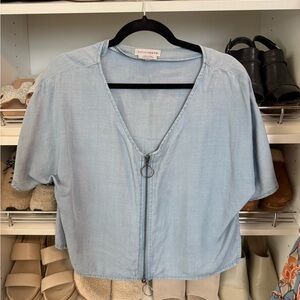NATIVE YOUTH Light Blue Zip-Up Blouse